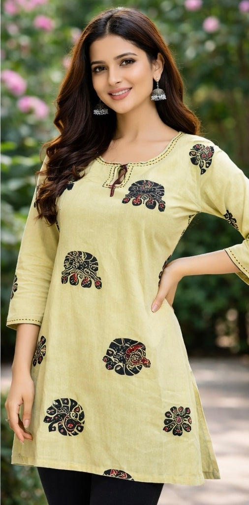 Premium Khadi Cotton Printed Short Kurti