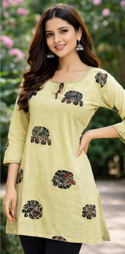Premium Khadi Cotton Printed Short Kurti