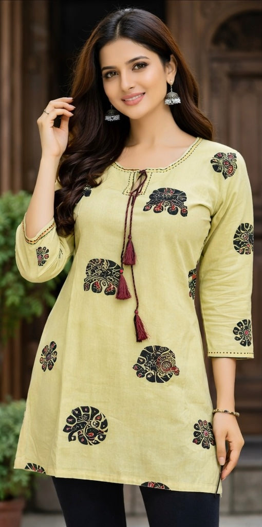 Premium Khadi Cotton Printed Short Kurti