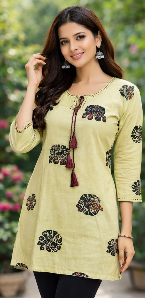 Premium Khadi Cotton Printed Short Kurti