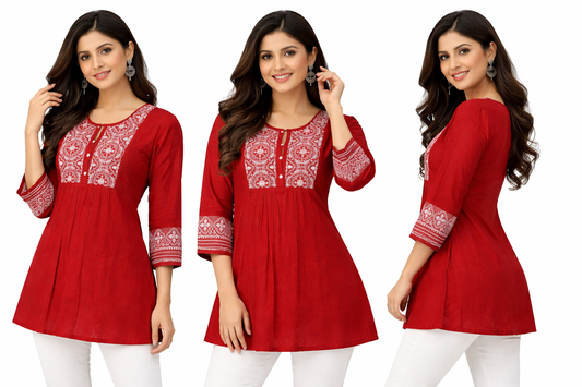 Premium Dhaboo Cotton Embroidered Short Kurti
