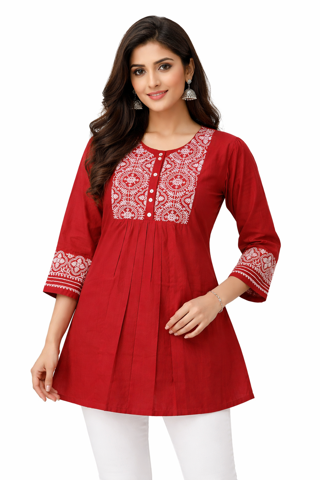 Premium Dhaboo Cotton Embroidered Short Kurti