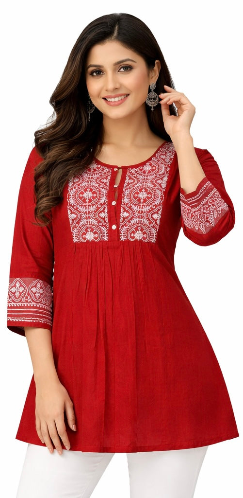 Premium Dhaboo Cotton Embroidered Short Kurti
