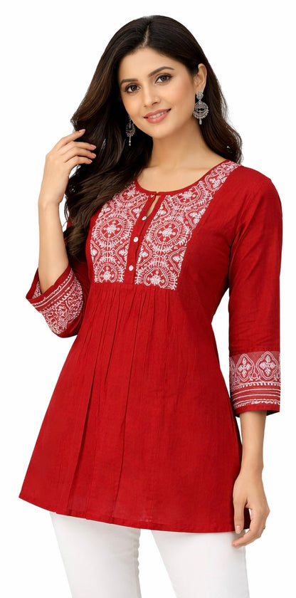 Premium Dhaboo Cotton Embroidered Short Kurti