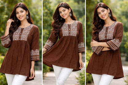 Premium Dhaboo Cotton Embroidered Short Kurti