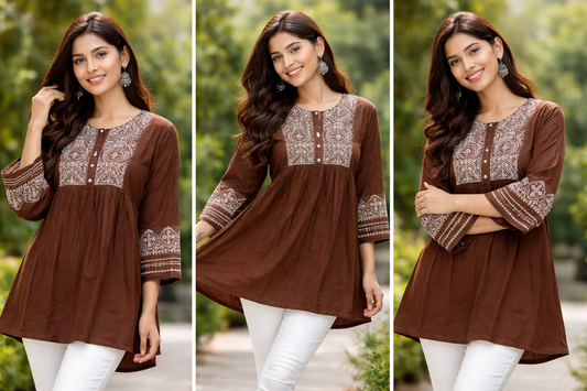 Premium Dhaboo Cotton Embroidered Short Kurti
