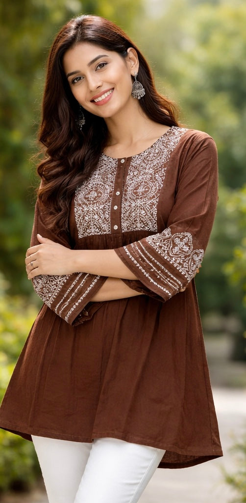 Premium Dhaboo Cotton Embroidered Short Kurti