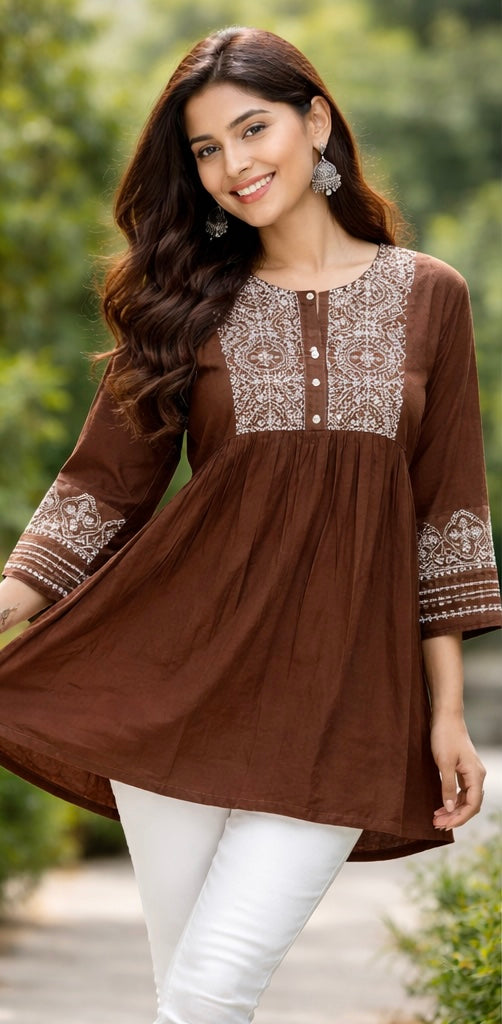 Premium Dhaboo Cotton Embroidered Short Kurti