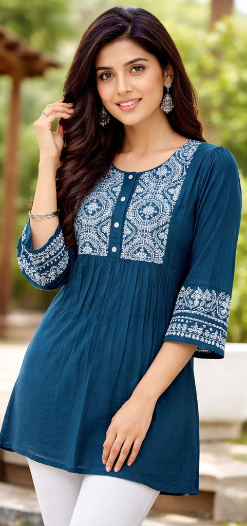 Premium Dhaboo Cotton Embroidered Short Kurti