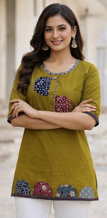 Stylish Short Cotton Kurti with Gujarati Touch