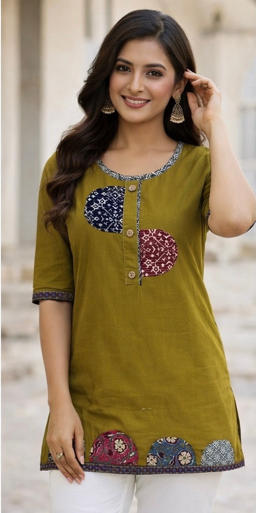 Stylish Short Cotton Kurti with Gujarati Touch