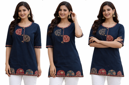 Stylish Short Cotton Kurti with Gujarati Touch