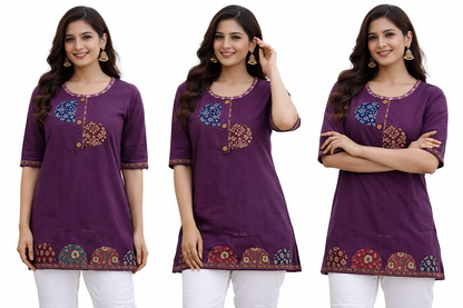 Stylish Short Cotton Kurti with Gujarati Touch