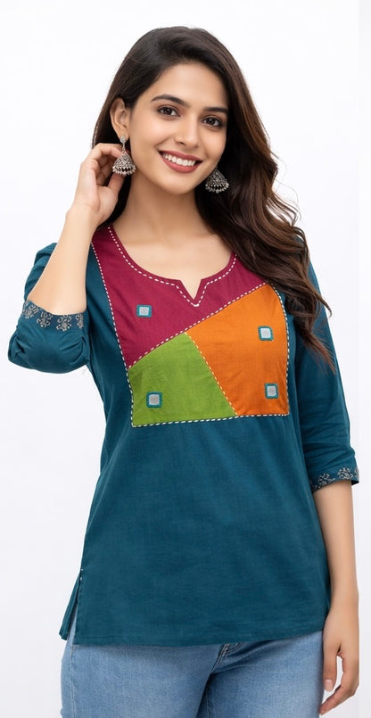 Stylish Short Cotton Kurti with Gujarati Touch