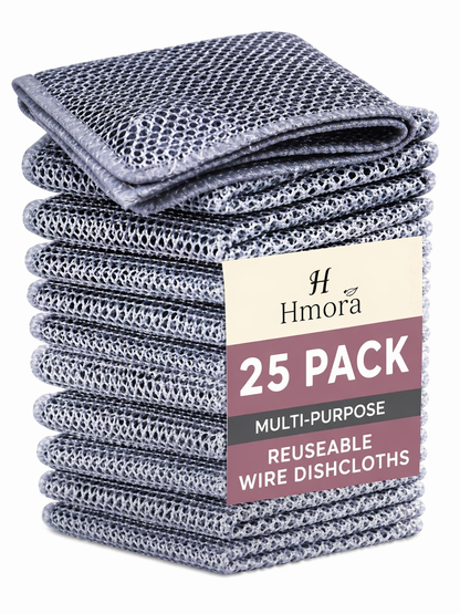Hmora (25 Pack) Non-Scratch Wire Dishcloth, Steel Scrubber for Utensils Cleaning, Multipurpose Wet and Dry Cleaning Dish Wash Cloth Scrubber for Washing Dishes, Sinks, Counters