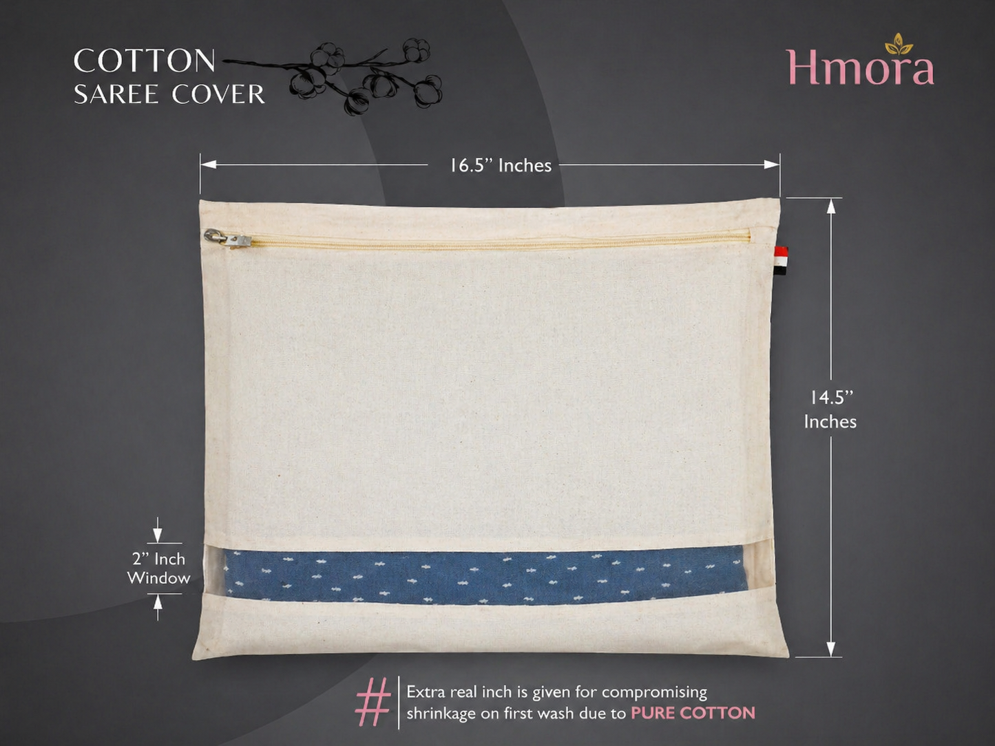 HMORA Cotton Saree Bags/Covers For Storage (Set Of - 12) Big Size Single (16 X 14 Inches) With Zip Closure For Clothes Bags And Wardrobe Organizer With Transparent Mesh Window, Beige