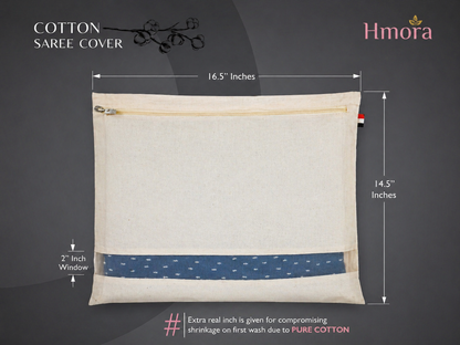 HMORA Cotton Saree Bags/Covers For Storage (Set Of - 12) Big Size Single (16 X 14 Inches) With Zip Closure For Clothes Bags And Wardrobe Organizer With Transparent Mesh Window, Beige