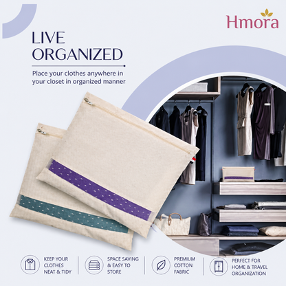 HMORA Cotton Saree Bags/Covers For Storage (Set Of - 12) Big Size Single (16 X 14 Inches) With Zip Closure For Clothes Bags And Wardrobe Organizer With Transparent Mesh Window, Beige
