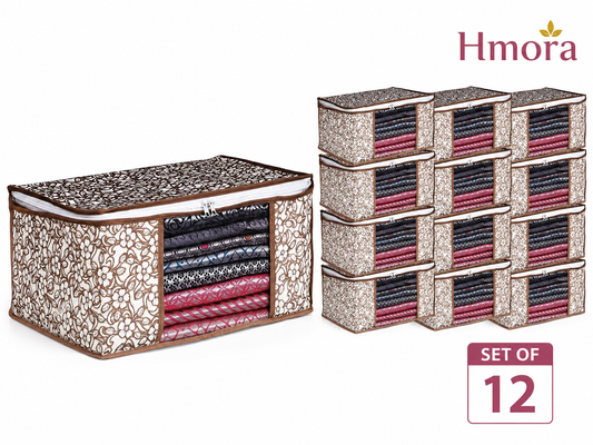 HMORA Non Woven Printed Saree Bags/Covers for Cloth Storage Set | Multipurpose Sarees Storage Bags for Suit, Lehanga, Dress | Sari/Shadi Organizer for Wardrobe