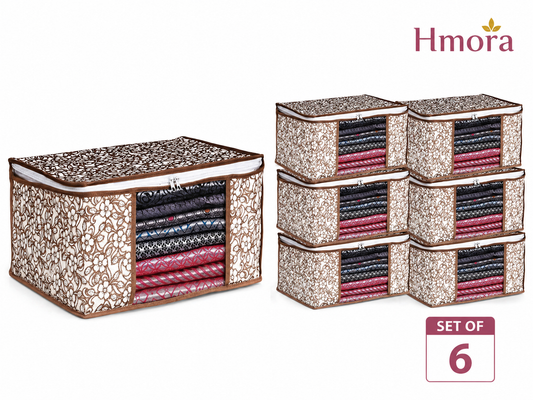 HMORA Non Woven Printed Saree Bags/Covers for Cloth Storage Set | Multipurpose Sarees Storage Bags for Suit, Lehanga, Dress | Sari/Shadi Organizer for Wardrobe