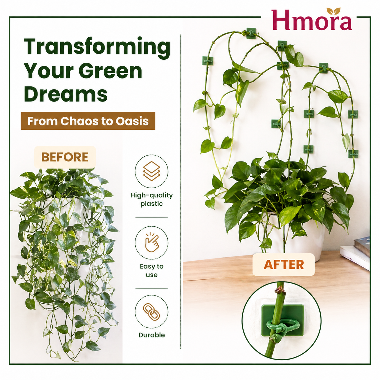 HMORA Plant Climbing Wall Clips, with Self-Adhesive, Money Plant Support Clips, Vine Plants Fixing Clips, Invisible Hook Plant Clips for Climbers, Clips, Key Holder, Wires, Ropes