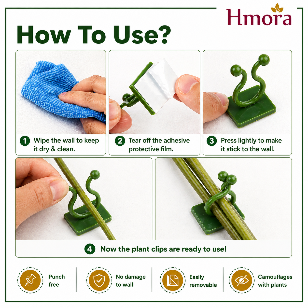 HMORA Plant Climbing Wall Clips, with Self-Adhesive, Money Plant Support Clips, Vine Plants Fixing Clips, Invisible Hook Plant Clips for Climbers, Clips, Key Holder, Wires, Ropes