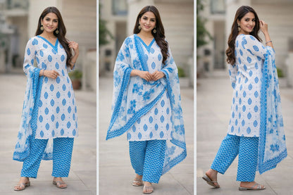 Premium Pure Cotton Handcrafted 3-Piece Women’s Suit Set