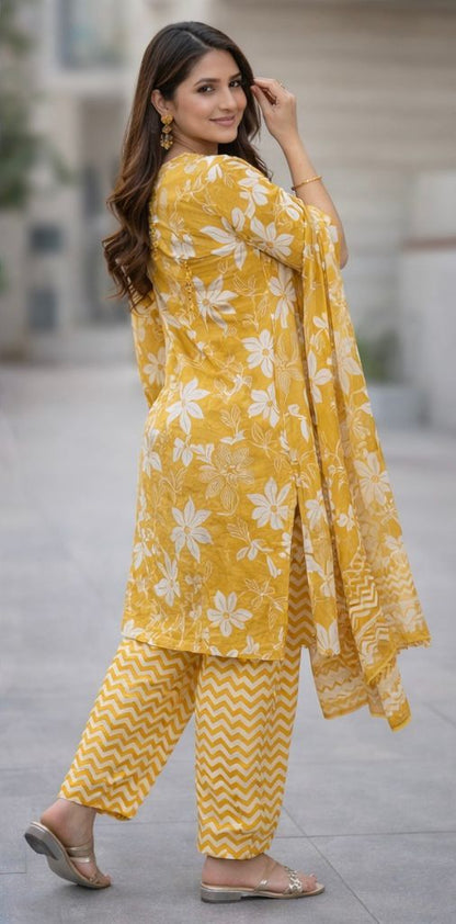 Pure Cotton 3-Piece Women’s Suit Set with Fine 3 mm Stitch Work