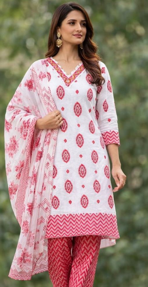 Premium Pure Cotton Handcrafted 3-Piece Women’s Suit Set