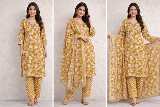 Premium Pure Vertical Cotton 3-Piece Suit with Handwork