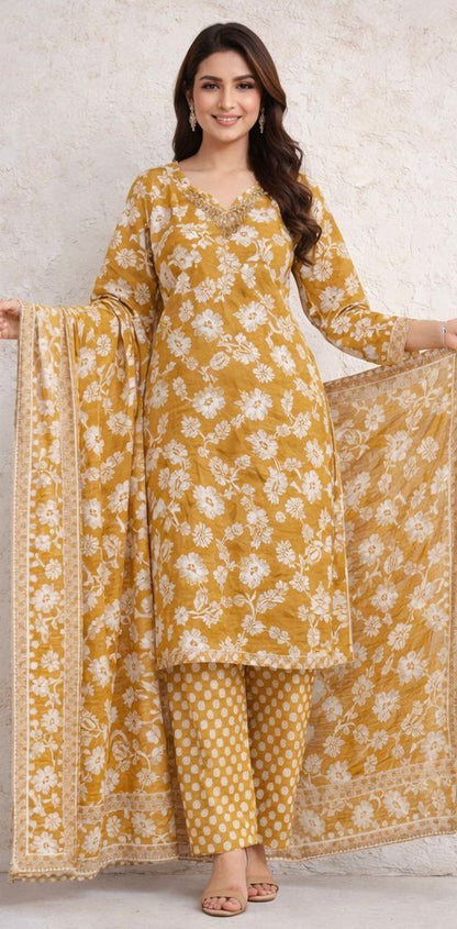 Premium Pure Vertical Cotton 3-Piece Suit with Handwork