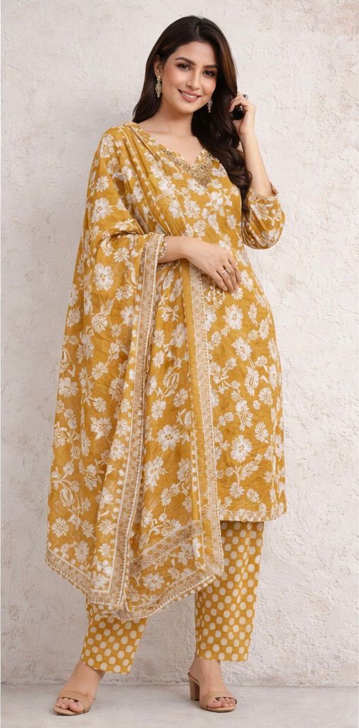 Premium Pure Vertical Cotton 3-Piece Suit with Handwork