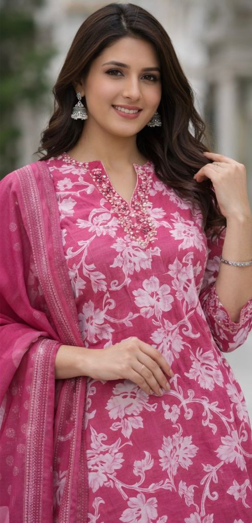 Premium Pure Vertical Cotton 3-Piece Suit with Handwork