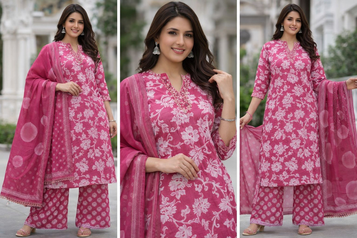 Premium Pure Vertical Cotton 3-Piece Suit with Handwork