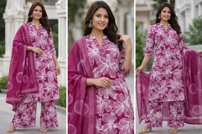 Premium Pure Vertical Cotton 3-Piece Suit with Handwork