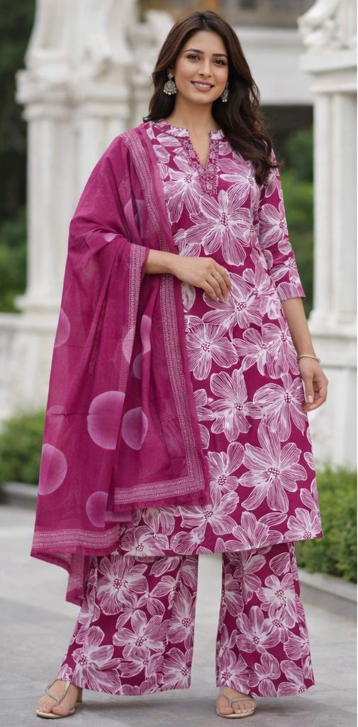 Premium Pure Vertical Cotton 3-Piece Suit with Handwork