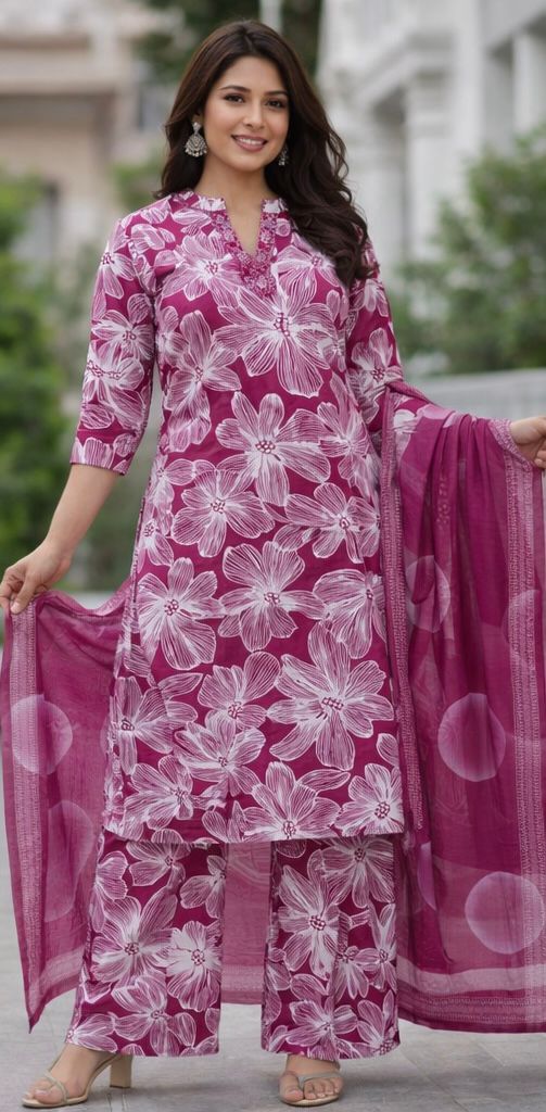 Premium Pure Vertical Cotton 3-Piece Suit with Handwork