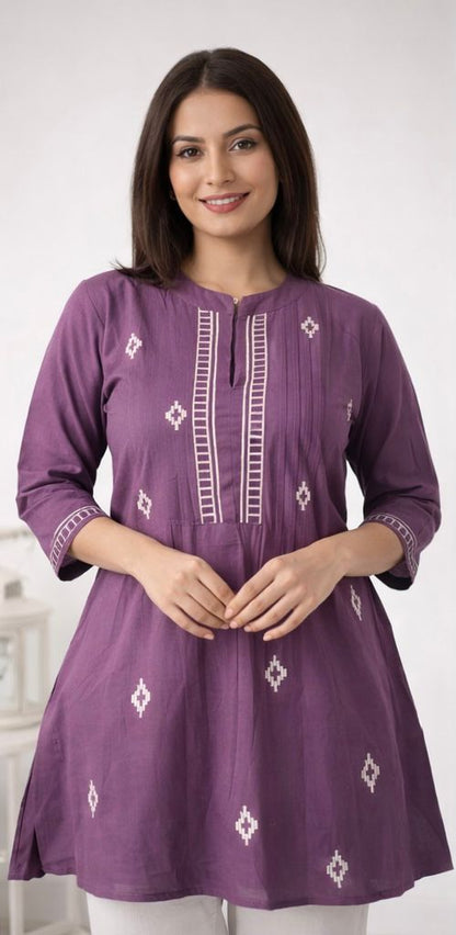 Premium Dhaboo Cotton Short Kurti with Elegant Stitch Work