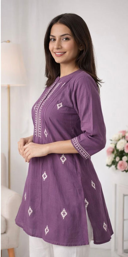 Premium Dhaboo Cotton Short Kurti with Elegant Stitch Work
