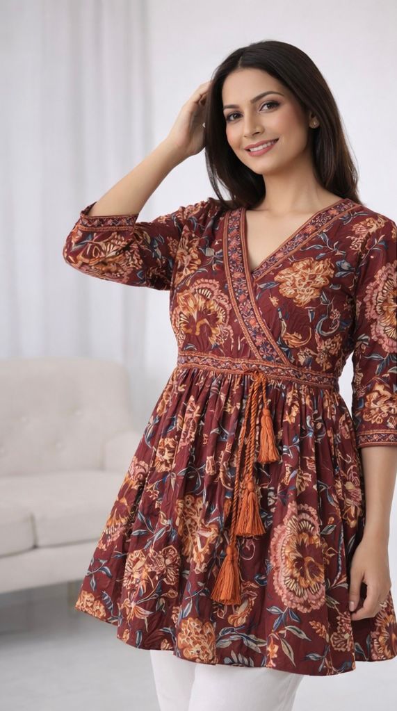 Elegant Jaipuri Print Cotton Short Kurti