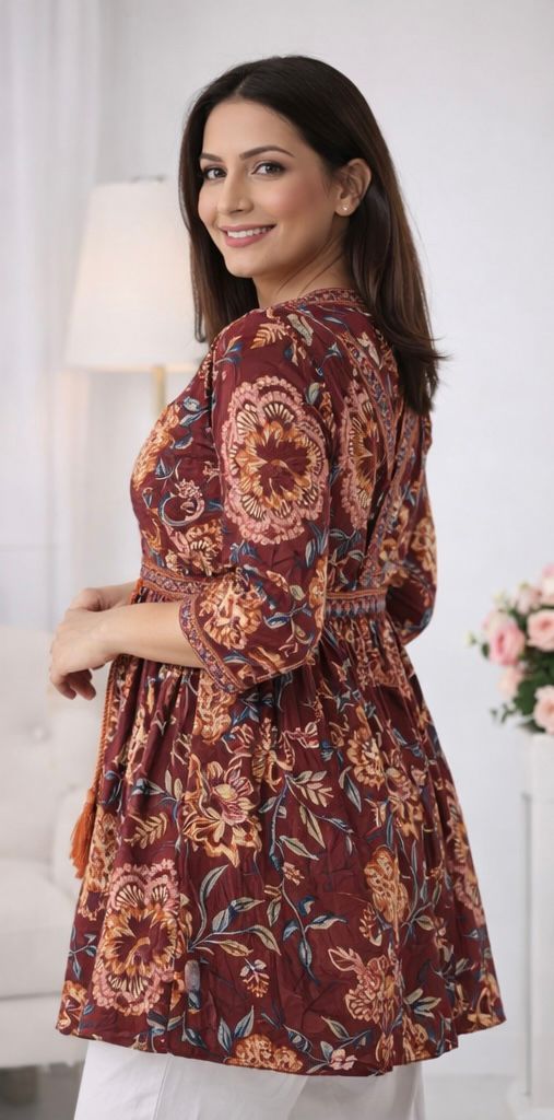 Elegant Jaipuri Print Cotton Short Kurti