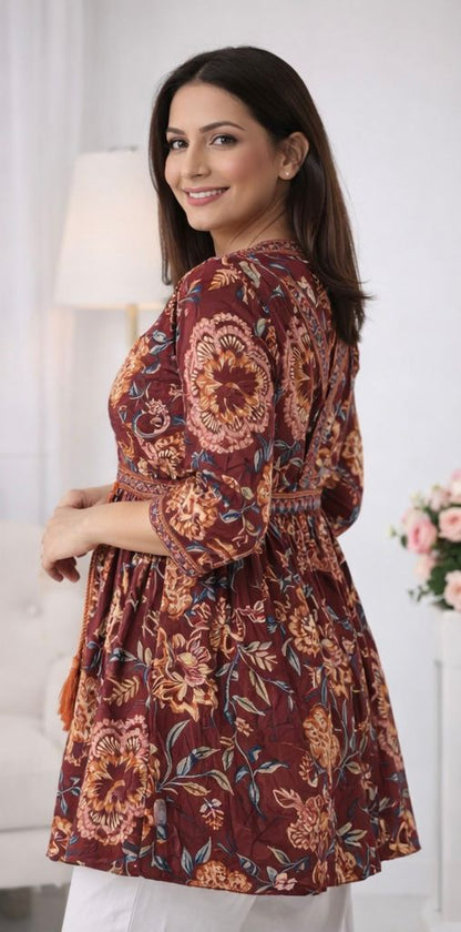 Elegant Jaipuri Print Cotton Short Kurti