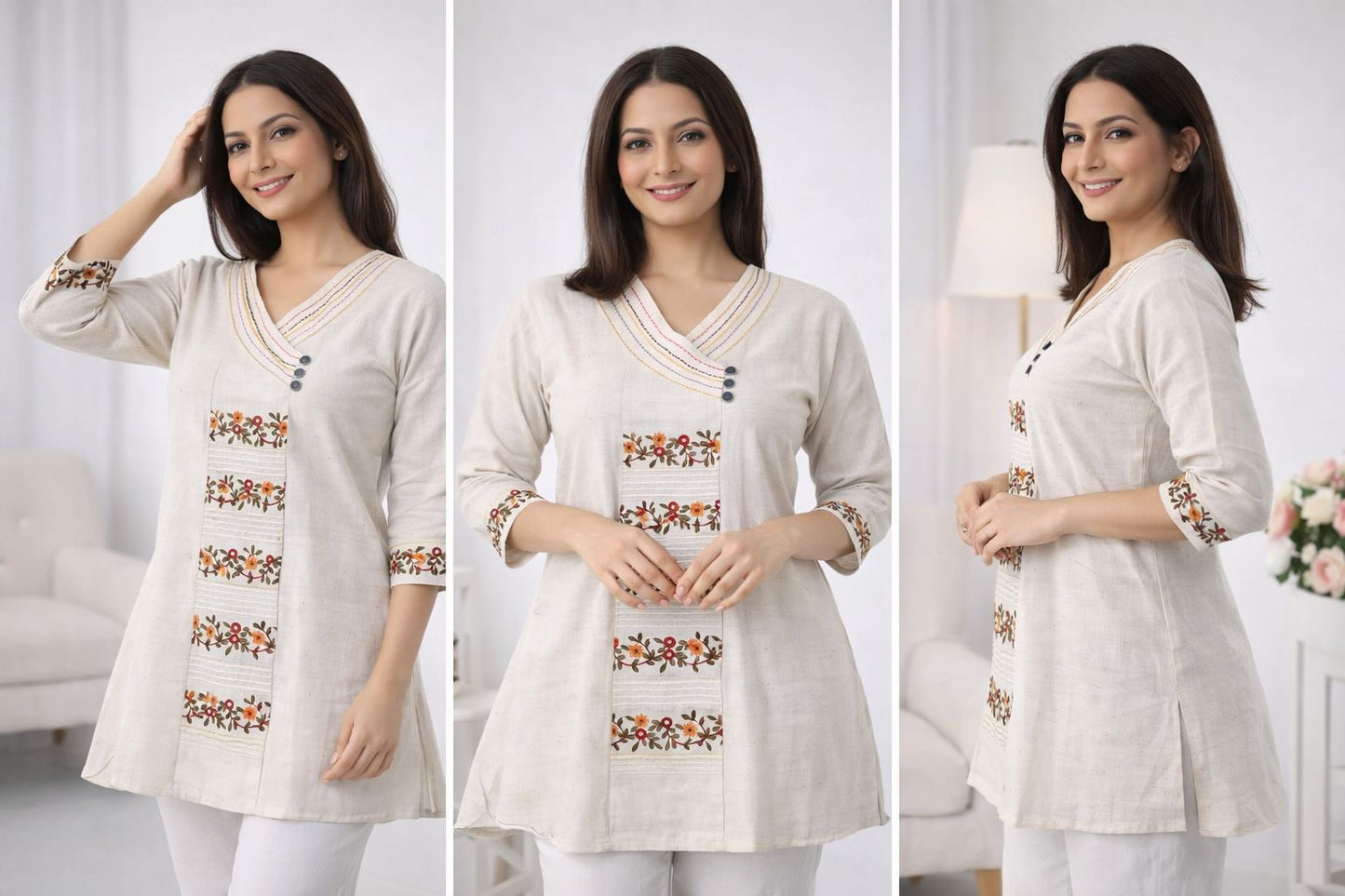 Premium Dhaboo Cotton Short Kurti with Kashmiri Style Stitch Work & Embroidery