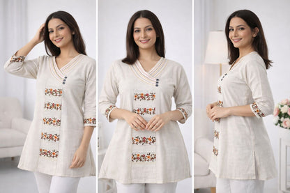 Premium Dhaboo Cotton Short Kurti with Kashmiri Style Stitch Work & Embroidery