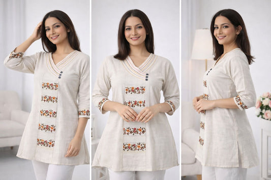 Premium Dhaboo Cotton Short Kurti with Kashmiri Style Stitch Work & Embroidery