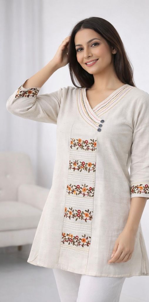 Premium Dhaboo Cotton Short Kurti with Kashmiri Style Stitch Work & Embroidery