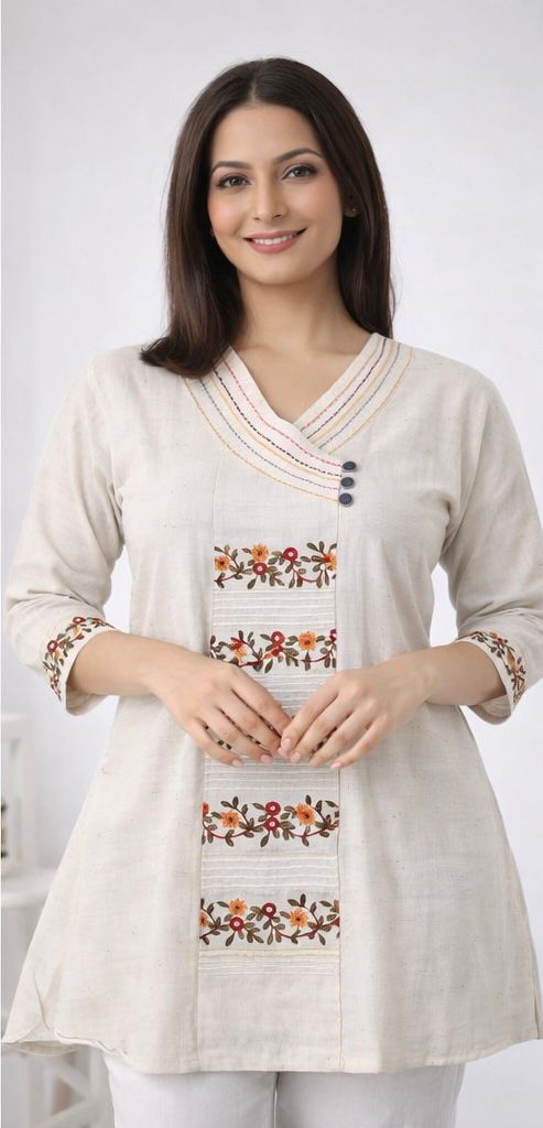 Premium Dhaboo Cotton Short Kurti with Kashmiri Style Stitch Work & Embroidery