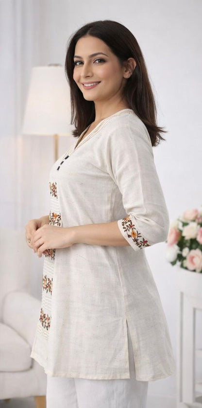 Premium Dhaboo Cotton Short Kurti with Kashmiri Style Stitch Work & Embroidery