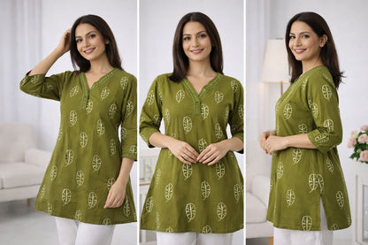 Premium Dhaboo Cotton Short Kurti with Jaipuri Print