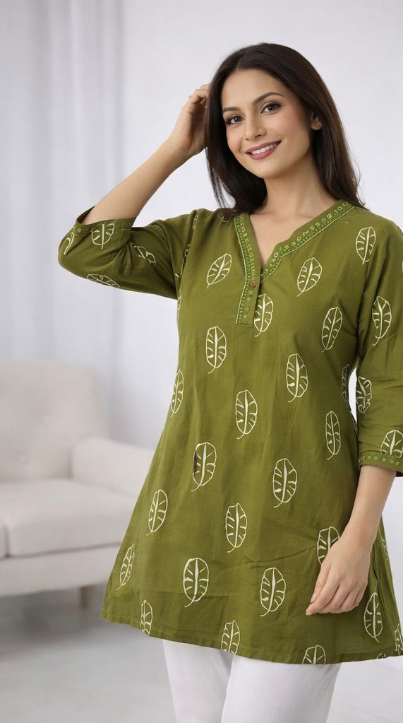 Premium Dhaboo Cotton Short Kurti with Jaipuri Print